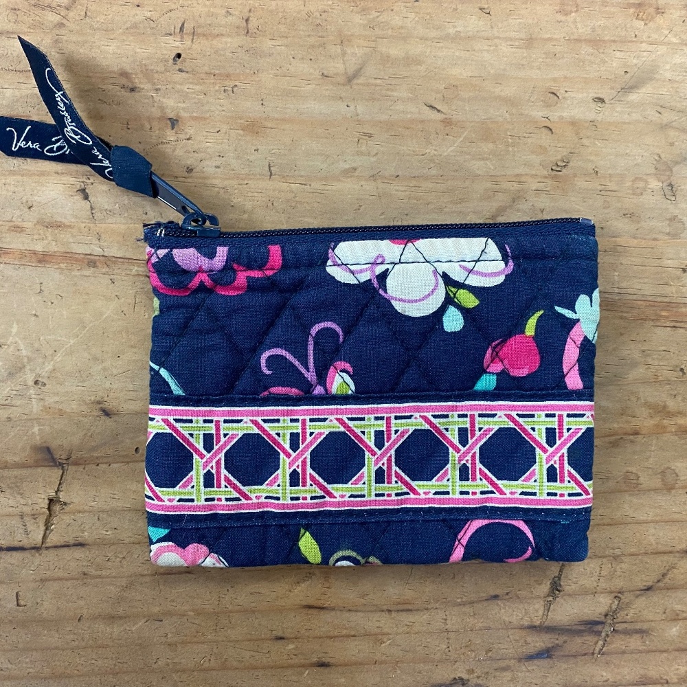 Vera Bradley Change Purse Quilted Blue Floral Print Small